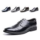 Oxford Shoes for Men Derby Shoes Mens Formal Dress Business Lace Ups Shoes Patent Leather Breathable Classic Slip On Brogues Black 2 Size 10