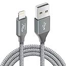 Wayona Nylon Braided USB to Lightning Fast Charging and Data Sync Cable Compatible for iPhone 13, 12,11, X, 8, 7, 6, 5, iPad Air, Pro, Mini (3 FT Pack of 1, Grey)