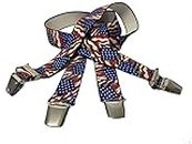 USA Hosenträger AMERIKA - 35MM breite Hosenträger mit 4 Clips in H-Form verstellbare elastische Hosenträger mit starkem Metallclip Party Fasching Kostüm Karneval/ USA Flagge ST-053