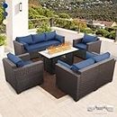 5-Piece Outdoor Patio Furniture 45" Outdoor Fire Pits Patio Furniture Set 60000BTU Outdoor Propane Fire Pit No-Slip Cushions Waterproof Covers, Navy Blue