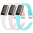 3-Pack Straps compatible with Fitbit Charge 3 / Charge 4 for Women, Soft Silicone Slim Replacement Band for Fitbit Charge 3/Charge 3 SE/Charge 4 Straps (03 White,Light blue,Pink)