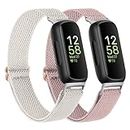 VANCLE Nylon Sport Bands Compatible with Fitbit Inspire 3/Inspire 2/Ace 3/Ace 2, Soft Nylon Elastic Braided Strap Wristbands for Women Men (Starlight+Pink)