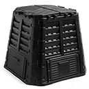 VonHaus Compost Bin for Garden 480L – Composter with Slatted Design for Aeration, Rainwater Collection, Side Flap & Lid – Outdoor Compost Converter – Frost & UV Resistant - Black