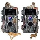BlazeVideo 2-Pack HD 16MP 1920x1080P Video Game Trail Cameras No Glow Infrared Hunters Deer Hunting Wildlife Cams IP66 Waterproof & Password Protection Motion Activated 65ft Night Vision 2.4" LCD