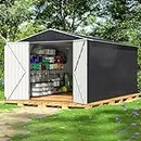 Polar Aurora 8 x 12 FT Outdoor Storage Shed, Metal Garden Shed with with Updated Frame Structure, Tool Sheds for Backyard Garden Patio Lawn Black