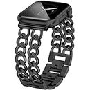 JR.DM Black Watch Bands for Women Compatible with Apple Watch Band 42mm 44mm 45mm 49mm Adjustable Metal Band Cowboy Steel Chain Bracelet for iWatch Series 9/8/7/6/5/4/3/2/1/SE/Ultra (No Case)