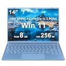 Ruzava/Aocwei 14" Laptop 8GB DDR4 256GB SSD Celeron Intel N5095 (Up to 2.9Ghz) 4-Core Win 11 PC with Cooling Fan 1920 * 1200 2K FHD Screen Dual WiFi Support 1TB SSD Expand for Game Work Study-Blue
