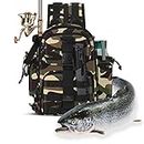 Fishing Backpack, Small Waterproof Fishing Bag for Men with Rod Holder, Wild River Saltwater Surf Tackle Box Backpacks Fish Gear Storage Shoulder Bags for Outdoor Sports Camping Hiking, Camouflage