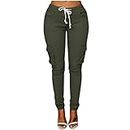 Dademeo Women Plus Size Drawstring Pants Casual Solid Elastic Waist Comfy Outdoor Athletic Sweatpant with Pocket Loose Pants, Army Green, 4X-Large