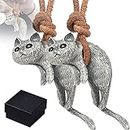 LUOCY Collier de chat débraillé, collier de chat mignon en argent vintage, cadeaux de bijoux pendentif chat pour les amoureux homme femme, l'accessoire parfait pour les amoureux des chats (2PCS)