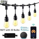 HBN 96FT 2.4GHz Smart Outdoor String Lights + 48 Bulbs Shatterproof & Waterproof