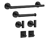 MengxFly Bathroom Hardware Set Black Towel Bar Towel Racks for Bathroom 6-Piece Black Towel Rack Bathroom Towel Holder Set Matte Black Bathroom Accessories Wall Mounted Stainless Steel 16-Inch