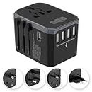 OQO Universal Travel Adapter - 6in1 European Travel Plug Adapter for 150+Countries W/Fast Charger 28W 4USB-A+1Type-C&1AC Universal Socket - International Travel Adapter for Europe,UK,US,AU,Asia(Black)