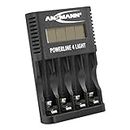 ANSMANN Caricabatterie Powerline 4 Light compatto - Caricatore 1-4 batterie ricaricabili AA e AAA - Display LCD Ricarica USB Smartphone tablet 4 slot