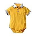 Little Kid Bodysuits for School Boys Striped Romper Solid Infant Baby Bodysuit Short Gentleman Sleeve 0 to 24M Toddler Jumpsuit (Yellow, 12-18 Months)