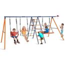 Himimi Delia 6 in 1 Kid Swing Set w/ 3 Adjustable Swings, Climbing Ladder & Net, Basketball Hoop Metal | 72.8 H x 151.6 W x 71 D in | Wayfair