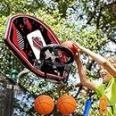 Trampoline Basketball Hoop, Fits Straight and Curved Pole Basketball Hoop for Trampoline, Universal Trampoline Basketball Hoop Attachment with Mini Ball and Pump, Easy to Install