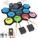 Electronic Drum Set, 9 Pads Electric Drum Set Children's Day Gift for Kids, Roll Up Drum Practice Pad with Headphone Jack, 2 Built in Speake, Best Gift Beginner, Birthday, Christmas Holiday for Kids