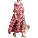Versear Women Loose Cotton Rayon Dress Mixed Print Boho House Dress with Pockets (One Size, 20)