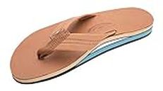 Rainbow Sandals Men's Premier Leather Double Layer with Arch Wide Strap, Classic Tan/Blue, Men's XX-Large / 12-13.5 D(M) US