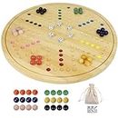 HOROW 20 in Large Original Marble Game 30 Natural Marbles Wahoo Board Game Double Sided Painted Wooden Fast Track Board Game for 6 and 4Players 6Colors 30 Marbles 6 Dice for Family Friends and Party