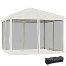 Outsunny 10' x 10' Pop Up Canopy Tent Gazebo with Removable Mesh Sidewall Netting, Carry Bag for Backyard Patio Outdoor, Beige