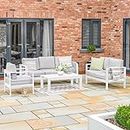 Harrier Garden Sofa & Table Furniture Sets - Premium 6-Seater Sofa Sets | Durable White Aluminium Frame + Thick Grey Cushions | Luxury Garden Furniture | Cover Option (Without Cover)