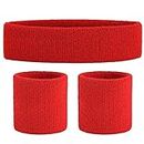 STEFFER Headband Wristband for Sports Gym Workout,Yoga (1Headband -2 Wristbands) Unisex Fitness Band (Red)
