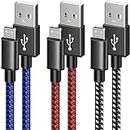 6amLifestyle PS4 Charger Cord, 10ft 3 Pack Android Charger Cable, Long Nylon Braided Micro USB Cord, for Playstation 4, PS4 Slim/Pro, Dualshock 4, Xbox One/One X, Black+Blue+Red