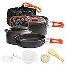 Proberos® 9Pcs Camping Cooking Set with Cookware Bowl Pot Pan and Kettle, Aluminium Camping Cooking Utensils with Portable Bag for Outdoor Camping, Lightweight Camping Accessories for 2-3 People