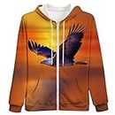 ARORALS Men's Bald Eagle Zipper Hoodie Autumn Winter Jacket Animal Theme Sweatshirt Realistic Graphic Zipper Hoodie, Orange, 3XL