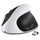 Vertical Mouse, AURTEC Rechargeable 2.4G Wireless Ergonomic Mice with USB Receiver, 6 Buttons and 3 Adjustable DPI 800/1200/1600, White