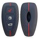 Otai Funda de Silicona para Llave de Coche Caso Compatible con Ford Focus Kuga Accesorios Soft Car Key Shell 3 Botones (línea Roja Negra)