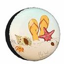 Summer Beach Spare Tire Cover Seashells Starfish and Flip Flops Wheel Covers for RV Tires Camper Tire Case Protectors for Trailer Rv SUV Truck Travel Trailer 15 in