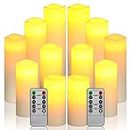 Da by LED Candele senza fiamma a batteria, set di 12 candele a pilastro in vera cera con timer remoto (batterie non incluse).