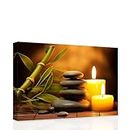 ZHOUWALLPIC Zen Stone Canvas Wall Art Candles And Stones HD Canvas Art Bamboo Wall Decor Yoga Room Spa Home Wall Pictures(Zen Stone 12 * 18inch)