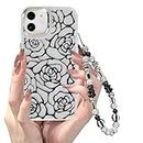 Ownest Compatible with iPhone 11 Case, Glitter Bling Rose Plating Design Phone Cover, Cute Shockproof Phone Case for Women Teen Girl Sparkle Aesthetic Phone case for iPhone 11 + Chain Strap