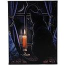 Midnight Vigil - Black Cat at Night with Candle in Window - Fantastic Design by Artist Lisa Parker - 19cm x 25cm Canvas Picture on Frame Wall Plaque / Wall Art by Lisa Parker