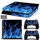Ps4 Stickers Full Body Vinyl Skin Decal Cover for Playstation 4 Console Controllers (with 4pcs Led Lightbar Stickers) (Blue fire)
