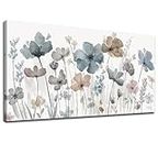 Elegant Flowers Canvas Wall Art - Floral Pictures for Wall Decor Indigo Brown Grey Canvas Painting Nature Printing Artwork for Living Room Bedroom Home Office Wall Decoration 50X100CM