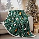 PAVILIA Premium Christmas Sherpa Throw Blanket | Christmas Decoration Gift, Fleece, Plush, Warm, Cozy Reversible Microfiber Holiday Blanket | Green Gingerbread - 50x60
