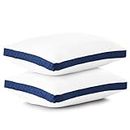 Lux Decor Collection Gusseted Quilted Bed Pillows - Set of 2 Bed Pillows for Side Sleepers and Back Sleepers - 2 Pack (Queen Size, Navy Blue Gussets)