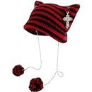Y2k Beanies Crochet Knitted Cat Hats Goth Cross Devil Hat Striped Alt Emo Accessories Grunge Y2k Aesthetic Clothes, Red, One Size