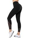 Yvette Leggings de Sport Femme Mesh Opaque Taille Haute Pantalon de Yoga Doux Respirant Grande Taille Pilates Fitness Voyage Gym,Noir,L