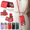 For iPhone 15 Pro Max 14 13 12 11 Magnetic Wallet Leather Strap Case Card Cover