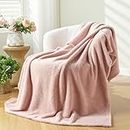 NEWCOSPLAY Knitted Pink Blanket Super Soft Plush Throw for Couch Fuzzy Fluffy Microfiber Lightweight Blanket for Bed Sofa All Season Use (Pink, Throw(50"x60"))