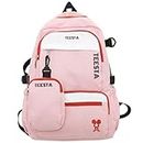 KRESHU Capacity Backpack Canvas Teenage Girls Laptop Bag water resistant sustainable bags Rucksack School Bag with With Pen case Clear For Men Women (PINK 1 Pcs)