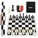 QuadPro 20" Portable Chess & Checkers Set, 2 in 1 Roll-up Travel Chess Board Game Set with 2 Extra Queens & 2 Extra Checker Pieces & Storage Bag for Kids and Adults