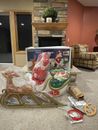 Vintage Giant Empire Santa Claus Sleigh Blow Mold Reindeer w/Box Christmas. RARE
