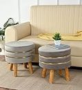 SR CREATIONS Ottoman Pouffes Sitting Stool Set of 2 for Living Room Velvet Wooden Furniture Puffy Footrest Foot Footrest Seat Pouf Footstool for Office Home Decor, 16x16x17 Inches, Grey